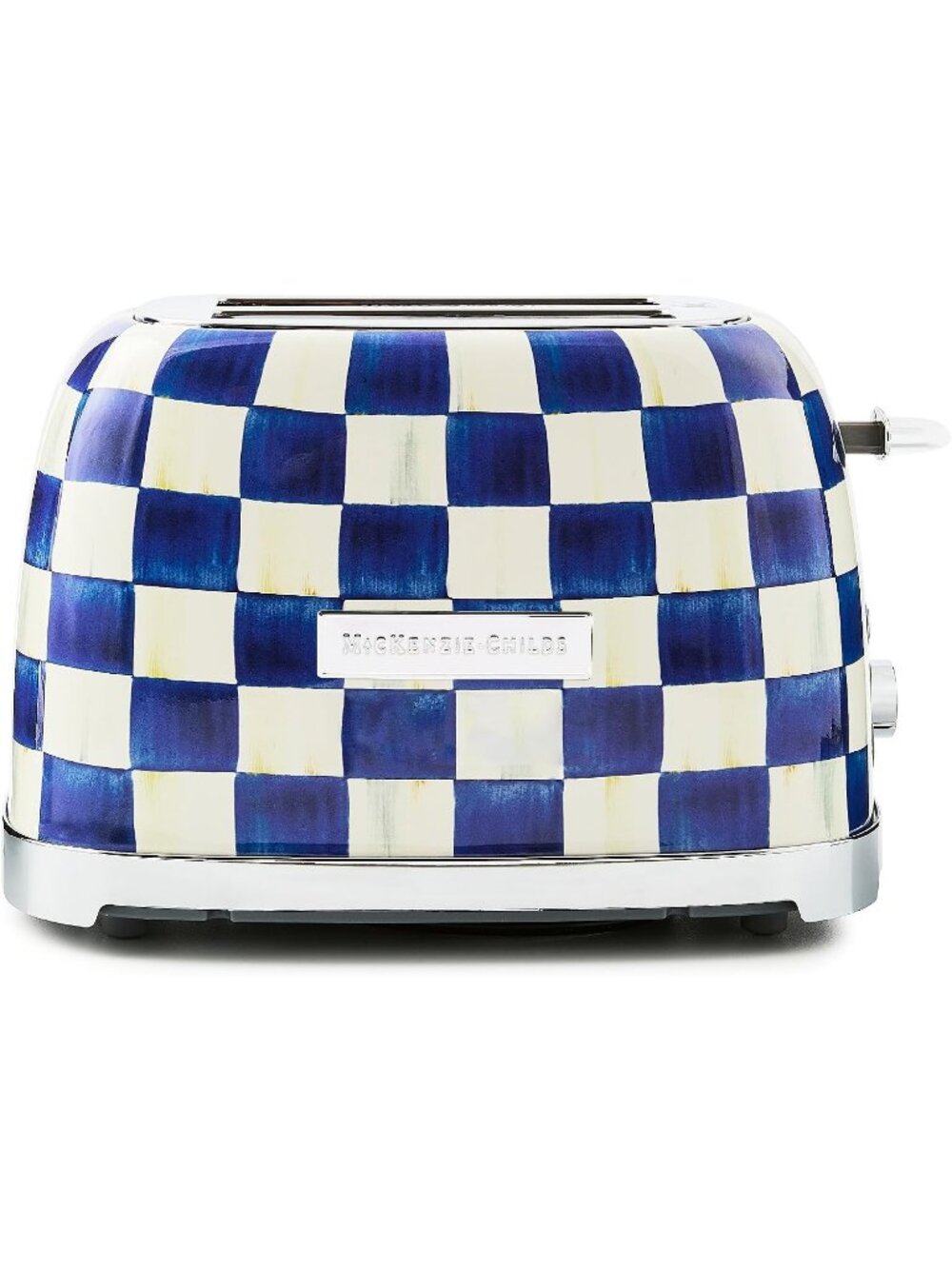 2-Slice Blue-and-White Courtly Check Stainless Steel Decorative Bread Toaster